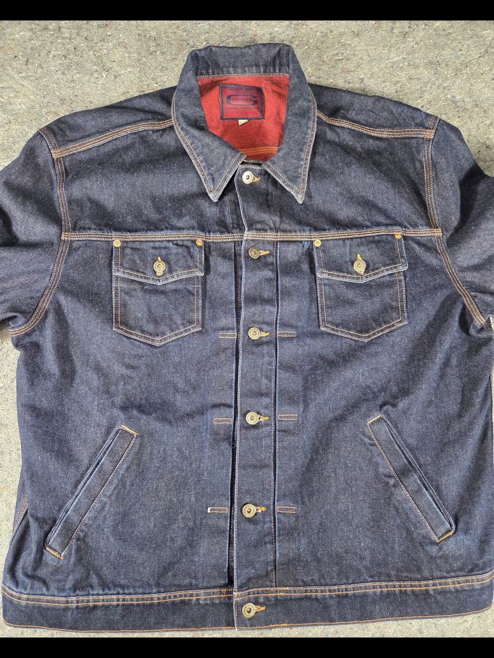 Guess Dark Blue Denim Jacket with Red Lining